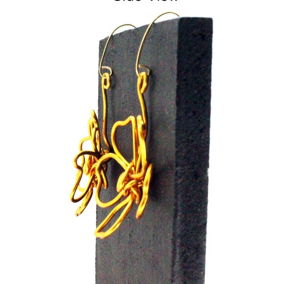 Bold Free Form Gold Wire Flower EarringsHandmade in Canada - Picture 3 of 7